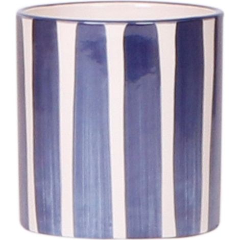 Cache-pot en céramique à rayures peintes bleu Ø 9 cm - Décoration intérieure méditerranéenne - PANGIVO (1/5)