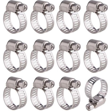Enowelir 12 Pièces Collier de Serrage Tuyau Ajustable en Acier Inoxydable Tuyau Pinces Clips Fixation (10-16 mm) (1/4)