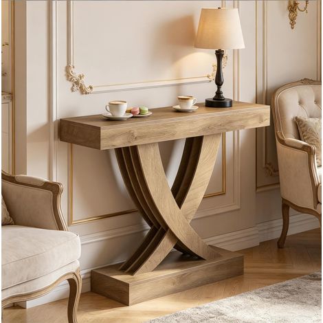 Tisch Konsole aus MDF Braun 110 cm, rustikaler Landhausstil mit X-Gestell (1/5)