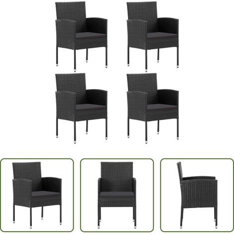 Gartenmöbel - Gartenstühle mit Kissen in Schwarz 4 Stk. Schwarz Polyrattan (1/5)