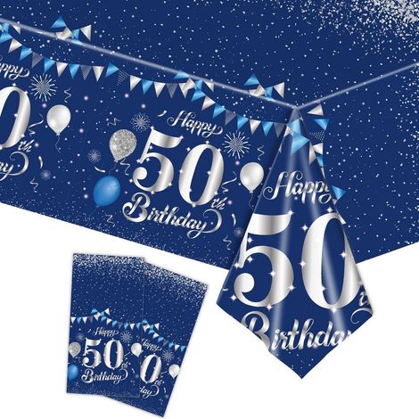 Nappe 50e Anniversaire Bleu Marine Argent 2 pièces Nappe jetable 137x274cm