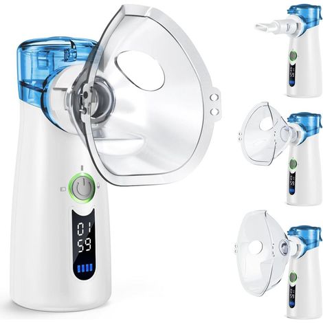 Nebulisateur Silent, Nebulisateur USB-C Rechargeable Pour Adultes et Enfants, Avec Affichage Numérique, Nebulisateur à Ultrasons Avec 2 Masques et un Embout Buccal–Gris (1/5)