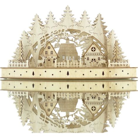 Lumineo Batterie LED Weihnachtsbogen Natur 3 Häuser mit Tannenbäumen 10 LED 44 x 26,5 cm - warmweiß (1/5)