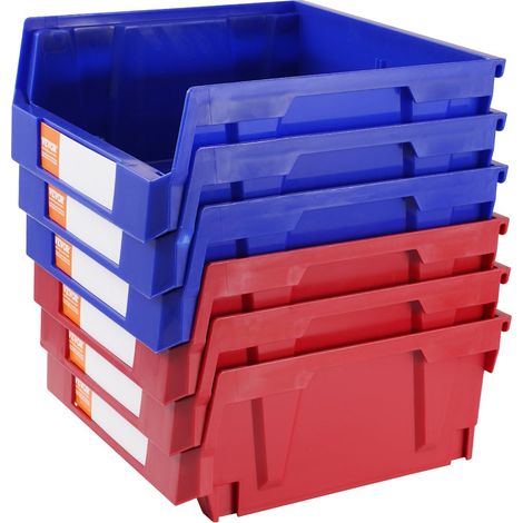 Bac de rangement plastique empilable 11x11x5 pouces, lot de 6, bleu et rouge, le rangement de cuisine, bureau et placard (1/5)