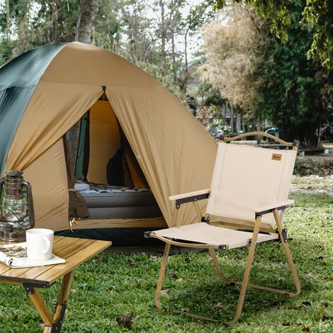 Chaise pliante de camping/pêche avec accoudoirs, tissu Oxford et structure en acier, 54 x 59 x 78 cm, kaki (1/5)