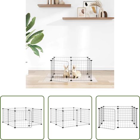 vidaXL Cage en acier - Cage pour animaux de compagnie à 8 panneaux avec porte, noire, 35 x 35 cm, acier (1/5)