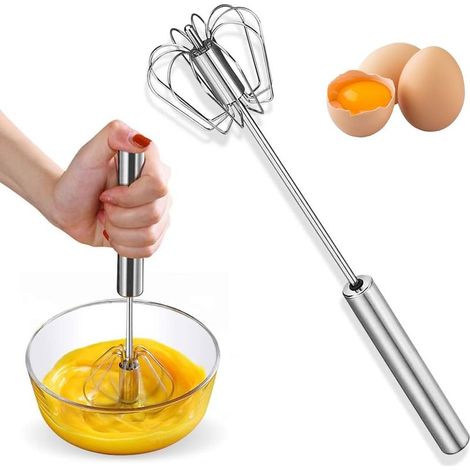 1 Stück halbautomatischer Schneebesen aus Edelstahl, multifunktionaler Küchen-Schneebesen, rotierender Hand-Schneebesen mit Schieber, zum Schlagen, Rühren (1/5)