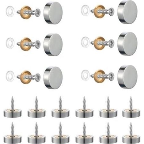 20 viti in acciaio inox spazzolato con cappucci decorativi, adatte per specchi, tavoli, insegne, armadi, pannelli in vetro, argento, 14 mm. (1/5)