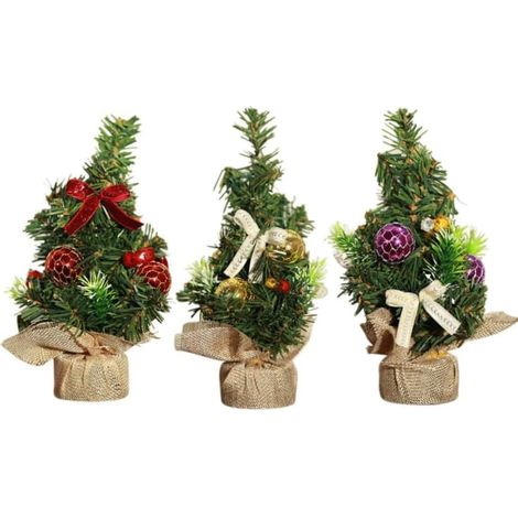 Lot de 3 mini sapins de Noël artificiels avec décorations - Décoration de Noël idéale pour table et bureau, petit sapin de 20 cm de haut. (1/5)