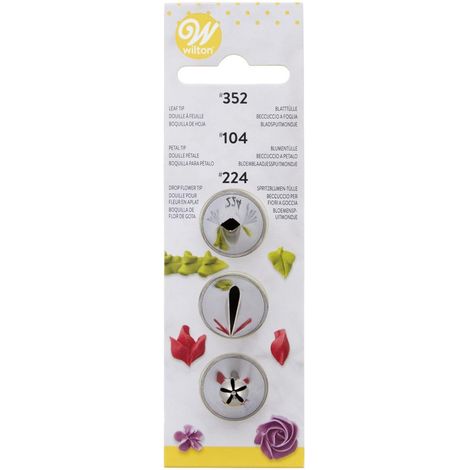 Wilton Beccucci in Acciaio Inox Set 104, 352, 224, Beccucci Sac a Poche, Piping Tip Riutilizzabile per Decorare Torte, Cupcake, Biscotti, Pasticcini - Set/3 (1/5)