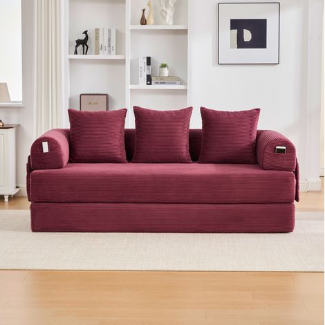 Sofá modular de pana burdeos, estructura de metal, 3 cojines OKMYHOME (1/5)