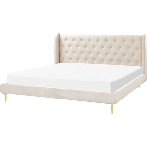 Bed Velvet FORBACH 180 x 200 cm (EU Super King) Beige