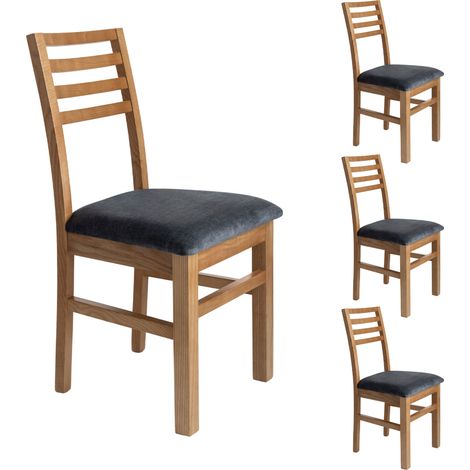 Lot de 4 chaises en hêtre chêne clair assise tissu gris - LOUISE