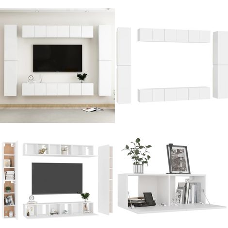 10-tlg. TV-Schrank-Set Weiß Holzwerkstoff - TV Schrank - Wandmontage - Regal - Wohnraum Dekoration - Weißes Möbelstück - Home & Living (1/5)