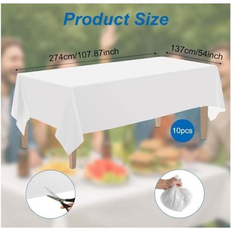 Packung mit 10 Einwegtischdecken 137 x 274 cm - wasserdichtes weißes Plastik für Partys und Hochzeiten. (1/4)