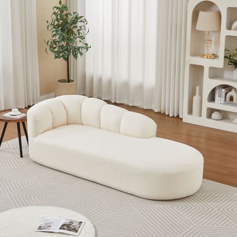 Méridienne Moderne Chenille, Dossier Ondulé, Fauteuil Inclinable Blanc Crème, Moelleux, pour Salon, Chambre, Lecture