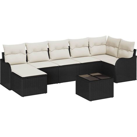 Maison Exclusive - Set Divano da Giardino 8 pcs Nero e bianco Poly Rattan