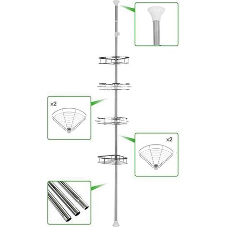 Teleskopregal bad 110-280cm Teleskop Duschregal, Badregal mit 4 Tabletts aus Edelstahl ohne Bohren für Badewanne und Badezimmer
