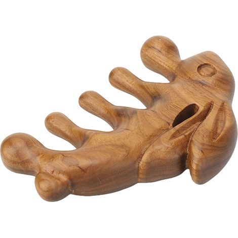 Peigne de massage crâne en bois de santal, large dents, forme animale, outil de Gua Sha pour cou et dos, peigne anti-stress, soin capillaire et détente musculaire (1/5)
