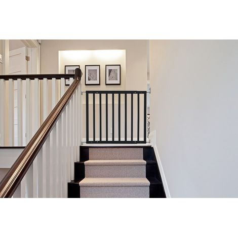 Safetots Top of The Stairs Screw Fitted Stair Gate, Black Wooden, 63.5cm - 105.5cm, Wood Baby Gate, Stylish Safety Gate (1/5)
