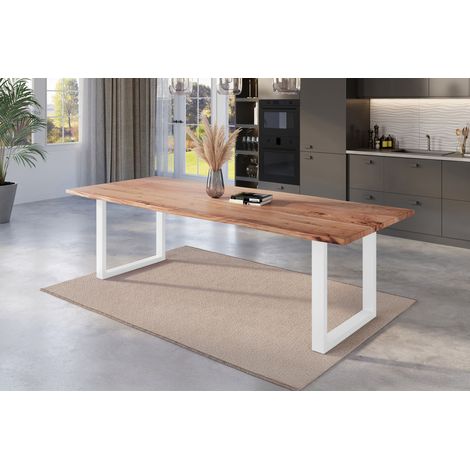 Esstisch Baumkante massiv Akazie natur 240 x 100 weiß NICK (1/5)