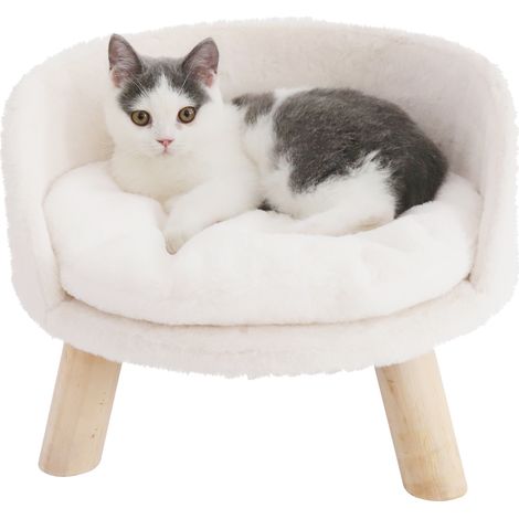 Bingo Paw – Lit surélevé pour chat avec coussin épais – Panneau composite et bois – Dimensions 41.5 x 32.8 cm – Capacité 20 kg