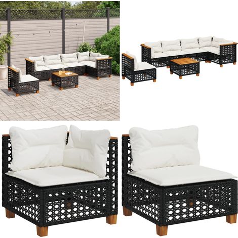 7-tlg. Garten-Sofagarnitur mit Kissen Schwarz Poly Rattan - Gartenmöbel Set - Esszimmergarnitur - Outdoor Möbel - Lounge Sofa - Rattan Gartenmöbel - Home & Living (1/5)