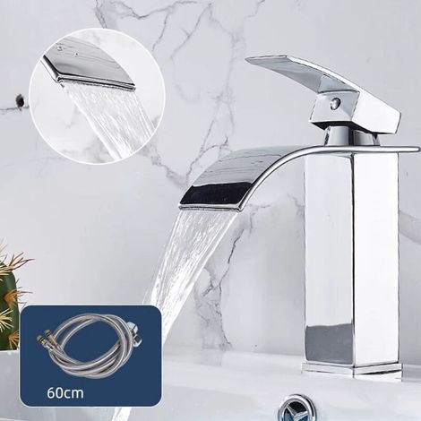 Moderne Wasserfall-Waschtischarmatur, elegantes Design, Warm- und Kaltwasseranschluss, Chrom-Finish (1/5)