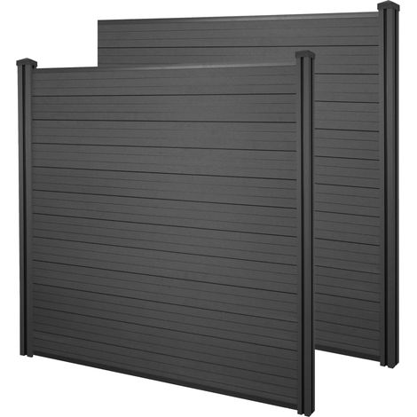 WPC-Sichtschutz Savoie, Windschutz Zaun, WPC-Pfosten 2er Set, 3,76m anthrazit