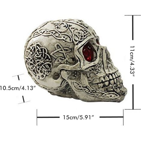 Statue de tête de squelette d'Halloween avec lumières LED, figurine de tête de squelette en résine, accessoire de maison hantée, décoration de table, de bureau ou de maison. (1/5)