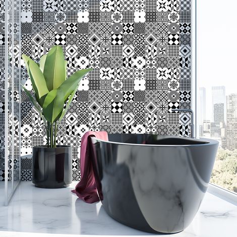 Sticker Mural Carrelage adhésif Cuisine Salle de Bain - 60 STICKERS CARREAUX DE CIMENT AZULEJOS XAVIERA - 60stickers20x20cm (1/5)