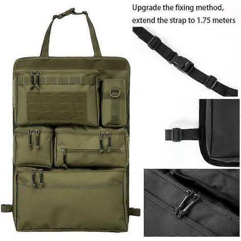 Sac de rangement pour siège arrière de voiture (Vert amélioré), organisateur tactique multipoches avec sangle réglable de 1,75 m pour matériel de pêche, camping et voyages (1/5)