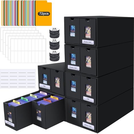 Boîte à Cartes Pour 11000+ Cartes, Boîtes de Rangement Pour Cartes à Collectionner Avec 72PCS Séparateurs,Etiquettes et Ruban Adhésif,Boîtes Magnétiques de Qualité Supérieure de Pour TCG Carte (1/5)