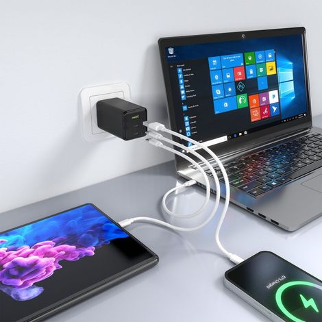 AISENS - CARGADOR GaN 100W, 2xUSB-C PD3.0 QC4.0 QC5.0, 1xUSB-A QC3.0, NEGRO