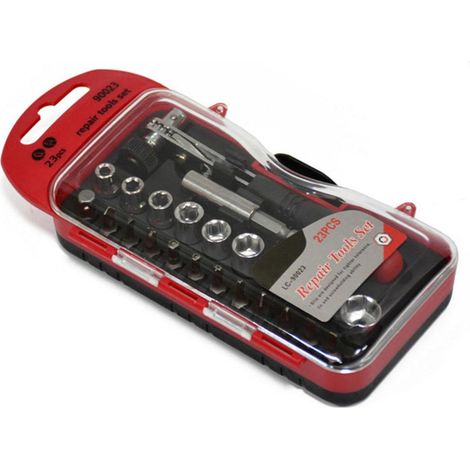 23pièces Jeu De Douilles Et Tournevis Clé à Cliquet Ergonomique Ensemble Embouts Rallonges Résistantes Outils Réparation Polyvalents Pour Voiture Maison - (1/5)