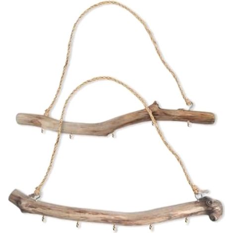 Lot de 2 Branches Décoratives en Bois Flotté Naturel avec 5 Crochets Décoration Murale Ferme Organisateur Bijoux