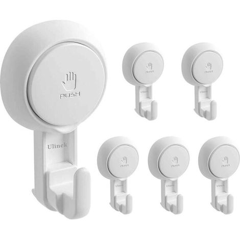 Set of 6 Suction Cup Wall Hooks, 5kg Load Capacity, No Drilling, Reusable, 360° Rotation, for Shower Towel Holder, Tea Towel Rack, Crown Plate for Kitchen/Bathroom, White Plastic Hook.