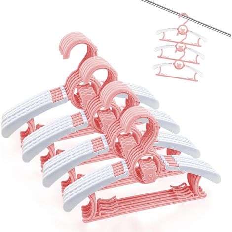 Lot de 20 Cintre Enfant Rose, Cintres Bébé Plastique Antidérapants avec Crochets Empilables Forme d'ours, Tout-Petits, Enfants (1/5)