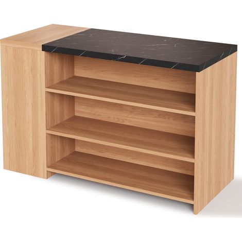 Isla de cocina con barra, 5 espacios y cajón oculto, MDF, 140 x 60 x 90 cm (1/5)