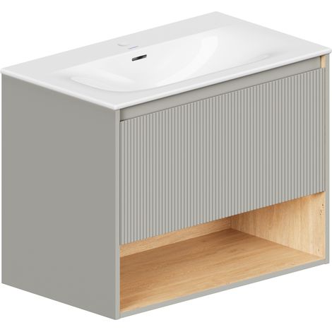 BERNSTEIN - Mueble lavabo suspendido MDF Gris Seda mate, lavabo DURAVIT Blanco brillo, orificio grifería, rebosadero, desagüe 83x49x62cm - BELDIVO gris seda mate (1/5)