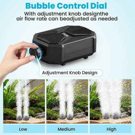 Pompe à Air pour Aquarium Silencieuse Débit Réglable Double Sortie Bulleur d'Air Oxygénateur avec Accessoires pour Bassin et Aquarium de Poisson