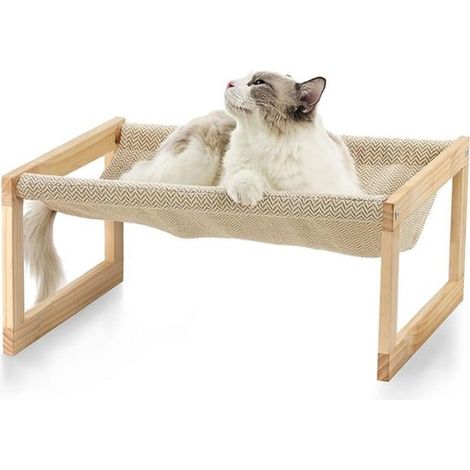 Cuccia/lettino per gatti in legno per interni, amaca per gatti in legno, panca per gatti, sfoderabile e lavabile, traspirante. (1/5)