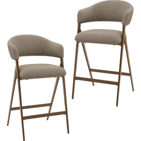 2er-Set Barhocker, moderne bequeme Stoff-Barstühle mit Metallgestell für Küchentheke, Braun (1/5)