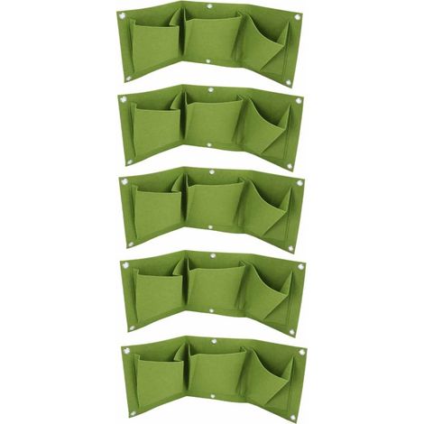 Juego de 5 bolsas de cultivo biodegradables de 3 bolsillos para montaje en pared, accesorio de jardinería ecológico