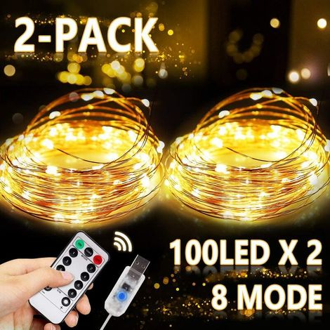 LED String Lights Warm White LED String Lights 2pcs 10M 100LED USB Waterproof Copper Wire String Lights with Switch for Indoor Outdoor Room Christmas Party Wedding DIY etc. (1/4)