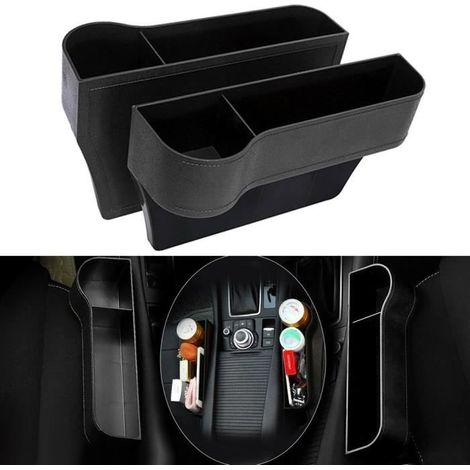 2x Siège de voiture Gap Catcher Organisateur Boîte de rangement Poche avec / Porte-gobelet Côté Noir (1/4)