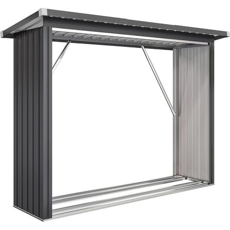 Abri à bûches en acier avec toit incliné – Dimensions 213 x 66,5 x 150 cm – Base surélevée pour circulation d'air – Rangement extérieur polyvalent