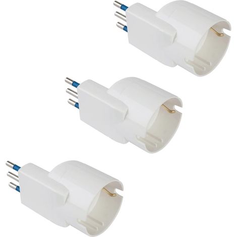 POLYPOOL  Presa Schuko Adattatori Salvaspazio Presa Tedesca con Spina 10A 2P+T, Presa 10-16A 2P+T (Standard Italiano 10A e Tedesco 16A con Terra Laterale) - 3 Adattatori Bianchi - PP2233.3 (1/5)