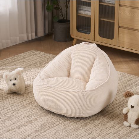 Sillón puf ergonómico infantil de pana beige, asiento mullido para leer, jugar y relajarse en casa. (1/5)