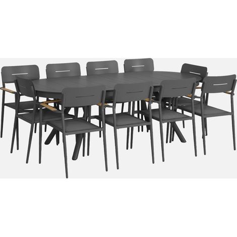 Set tavolo da giardino ovale allungabile in alluminio con 10 sedie
